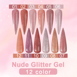 ICE NOVA <span class=keywords><strong>Nu</strong></span>-de Glitter Couleur Acrylique Extension Gel Dur Solide Private Label 10ml Hema Free Glitter Nude Pink Clear Gel Polish - Product Image 3