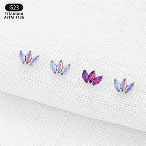 Clous d'oreille en titane G23, opale papillon, forme marquise, pour piercing d'oreille, de lèvre ou d'os, bijoux conformes à la norme ASTM F136 - Product Image 2