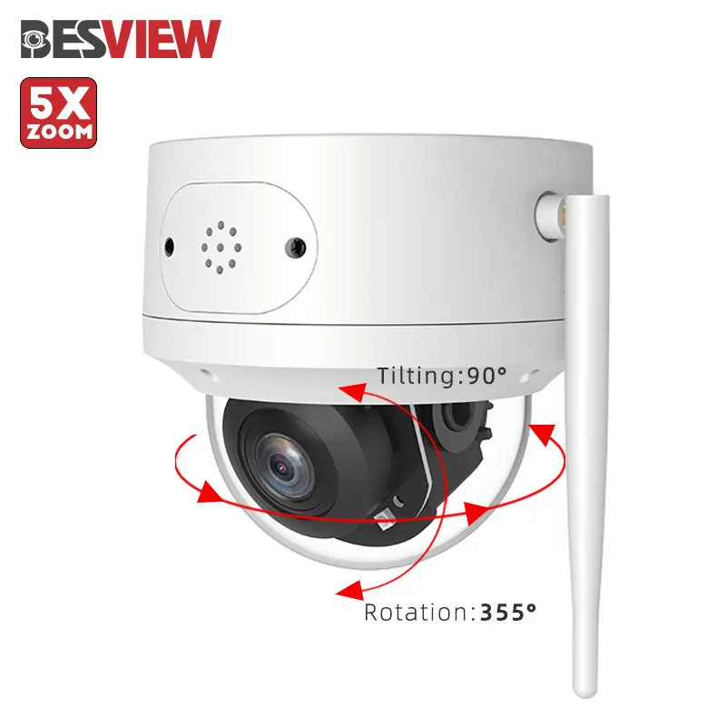 5MP Mini 5X PTZ Wireless IP Camera Vandalproof Outdoor 2 Way Audio Dome Security Auto Tracking CCTV Wifi Camera Network