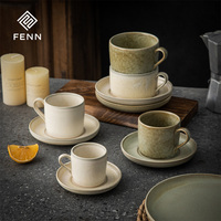 FENN Ensemble de soucoupe pour tasse à café expresso en céramique cappuccino en grès rétro personnalisé Tasse à thé à glaçure de réaction disponible en différentes tailles