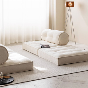 Cream Modular <b>Sofa</b> Bed Square Shape Tufted Foldable Removable Washable Cover Foam Filling L Shaped Design For <b>Kids</b> Adults - Product Image 2