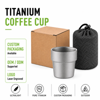 Cangkir Kopi Titanium Murni Berdinding Ganda Terisolasi, Mug Vakum Ringan untuk Perjalanan, Tumbler dengan Tutup untuk Kantor dan Berkemah