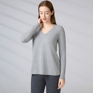 Suéter de Cachemir 100% al por Mayor, Jersey de Punto de Manga Larga, Top Informal de Otoño para Mujer, Gris, Cuello en V - Product Image 1