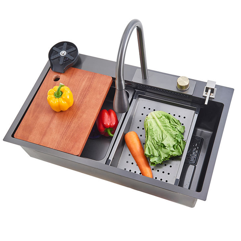 Кухонная раковина ROVATE из нержавеющей стали с защитой от брызг, раковина ручной работы с краном «Водопад», многофункциональная раковина