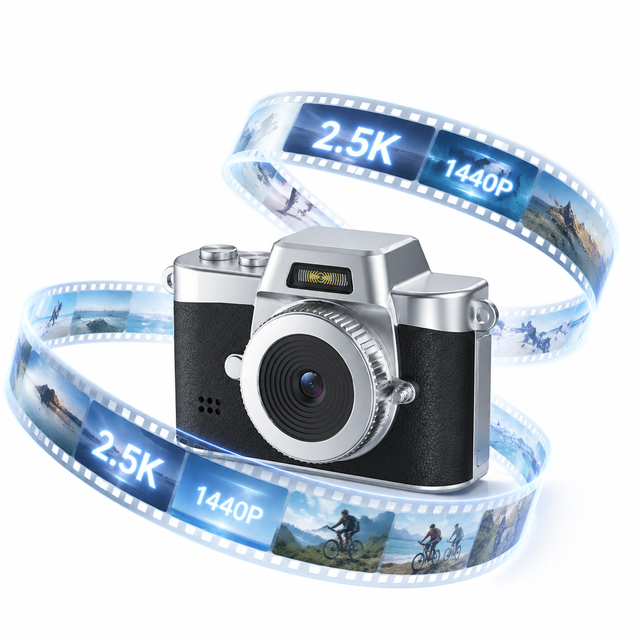 Appareil Photo 64MP 2.5K Compact Digital Mini Camera Keychain Camera Vlogging Camera Thumb Camera for Kids