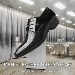 Nouvelles chaussures habillées pour hommes en cuir véritable à lacets, bout pointu, plates, respirantes, pour affaires et mariage - Product Image 2