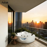 Baignoire triangulaire autoportante en acrylique avec massage par air et bain à remous, design moderne blanc pour usage intérieur