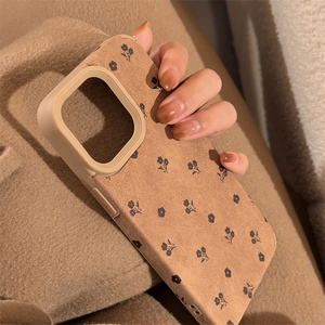 Black Little Flower Brown Faux Leather Mate a prueba de golpes UV pintado Ins Style Phone Case para 17 <span class=keywords><strong>Pro</strong></span> Max 16 Plus 15 14 13 12 Retro - Product Image 3