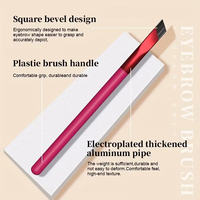 Kuas Alis Bevel Persegi, Kuas Rias Alis Alami, Kuas Rias Garis Rambut dengan Gagang Kayu dan Ferrule Aluminium untuk Kosmetik