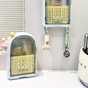 Creamy Chopstick Holder Wall Mounted Plastic Draining Rack Oval Shape Hanging Kitchen Storage Organizer - Product Image 1