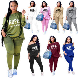 Completo Due Pezzi Primavera 2022 per Taglie Forti, Stampa '<span class=keywords><strong>NOPE</strong></span>', Spalla Obliqua, Manica Lunga, Decorazione con Borchie - Product Image 1