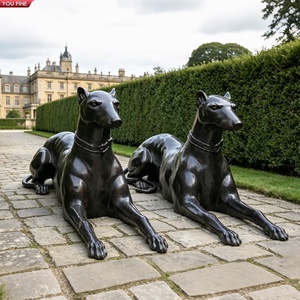 YOUFINE Coppia di Sculture di Levrieri Sdraiati in Bronzo Fuso, Decorazione Classica per Giardino e Cancello - Product Image 1