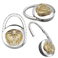 BB-085 Crochet de suspension pliable pour sac à main, motif couronne fraise et strass, pour bord de table
