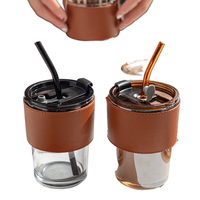 Tasse à expresso et à thé réutilisable en verre borosilicate de qualité supérieure avec couvercle anti-fuite et paille écologique pour boissons chaudes et froides