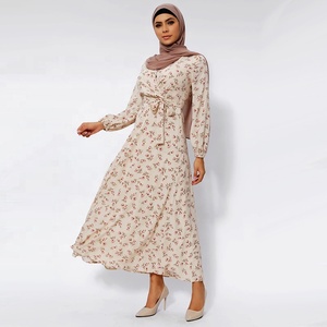 Bán Buôn Giản Dị Cánh Hoa Ngà Voan Váy khiêm tốn Hoàn toàn Lót Dài Tay Áo Hồi Giáo Maxi Hoa Dresses - Product Image 5