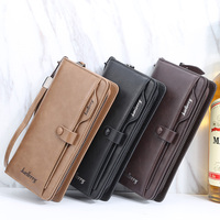 Dompet Pria Baellerry Model Panjang Berkualitas Tinggi Tempat Kartu Dompet Pria Resleting Kapasitas Besar Merek Kulit PU untuk Pria