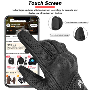 Summer New Vintage Leather Motorcycle Gloves Men Black Wear-resistant Guantes Touchscreen Anti-slip Retro Motobike Riding Gloves - Product Image 4