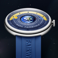 Reloj de Cuarzo para Hombre Mark Fairwhale de 43.5 mm, Acero Inoxidable, 3ATM Resistente al Agua, Correa de Goma, Reloj Deportivo con Esfera Sol y Luna FW-5700