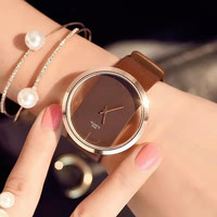 Reloj de cuarzo de moda para mujer, banda de cuero, esfera transparente, conjunto de pulsera de 40mm, regalo para novia