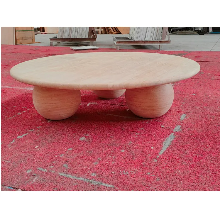 SHIHUI Nordic Natural Stone Furniture 3 Balls Set Round Sphere Beige Travertine Marble Ball Coffee Table