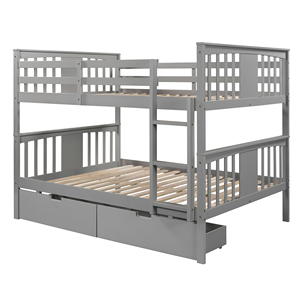 Full Over Full <b>Bunk</b> <b>Bed</b> With Drawers And <b>Ladder</b> Gray Kids Bedroom Furniture - Product Image 5