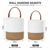 Panier mural en corde de coton tissé à la main, 20x18cm, organisateur cylindrique, pot de fleurs pour cuisine, salon, décoration bohème