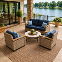 Ensemble de canapés et chaises de conversation en rotin de luxe pour patio de villa, résistant aux intempéries, pour la détente en extérieur
