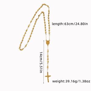 Collar de Rosario al por Mayor con Colgante de Cruz con Patrón Católico de Jesús, Cuentas de Acero Inoxidable de 6 mm - Product Image 6