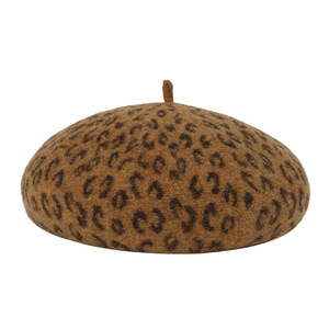 Wool Beret <b>Leopard</b> <b>Print</b> Women Autumn Winter Warm <b>Hat</b> Face Slimming Style - Product Image 5
