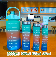 Bouteille de sport grande capacité 2000 ml à dégradé de couleurs, avec couvercle à clapet, paille et sangle de transport, idéale pour le camping, sac OPP à changement de couleur