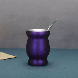 XH SST1002 8oz Matte <b>Mugs</b> Double Wall Stainless Steel Curved Coffee Wine Cup - Product Image 4