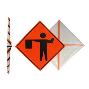 Laranja reflexivo PVC vinil roll-up sinal temporário construção dobrável e durável homens trabalhando símbolo - Product Image 4