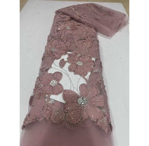 Precio al por Mayor, Venta Caliente, Encaje Africano Bordado en 3D con Lentejuelas, Tela de Tul Francés, Encaje Ecológico, Color Blanco para Vestido de Novia - Product Image 4