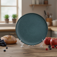 Service de table classique en céramique grès à glaçure réactive verte |   Ensemble de 5 assiettes, bols et tasses |   Compatible lave-vaisselle et micro-ondes