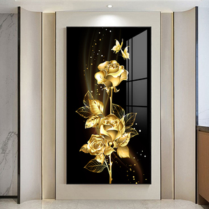 Decorazione per la Casa, Poster con Fiori Dorati, Stampa su Tela, Dipinto Murale per Soggiorno, Arte da Parete in Cristallo e Porcellana - Product Image 1