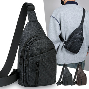 Men's Woven Texture Chest Bag Large Capacity PU Leather Wear Resistant Multi Layer Casual Crossbody Bag Everyday Use - Product Image 1