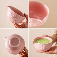 Ensemble Matcha avec logo motif Sakura, bol en céramique Chawan, support pour fouet, fouet en bambou, passoire à thé en métal, ensemble cadeau Matcha pour la cérémonie du thé
