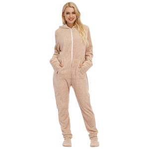 Ensemble de pyjamas en polaire à manches longues pour femmes automne hiver une pièce avec deux poches et couvre-pieds vêtements de nuit - Product Image 2