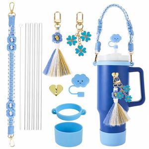 Porte-clés pendentif en chaîne tressée avec pompon Daisy Rope, support de tasse en silicone, bouchon de paille nuage - Product Image 5
