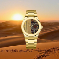 Montre à quartz vintage de luxe pour hommes personnalisée ton or chiffres arabes uniques mouvement japonais acier inoxydable verre résistant à l'eau