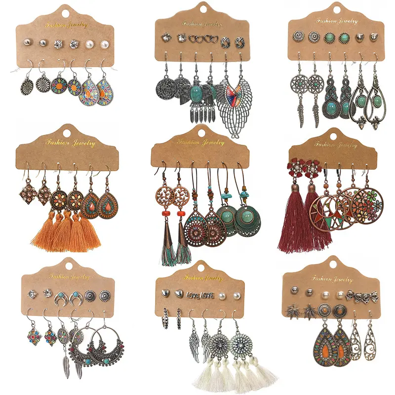 Women earring sets handmade tassel ethnic wings flower gems vintage earrings