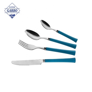 16 cái thép không gỉ mộc mạc thiết lập dao kéo giá rẻ giá Dinner Spoon ngã ba bít tết dao Bạc Set với màu xanh nhựa xử lý - Product Image 4