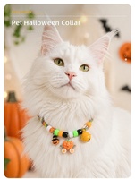 Collier pour chat et chien tricoté à la main pour Halloween, réglable, en fil de coton, motif citrouille effrayant, accessoire pour animaux de compagnie