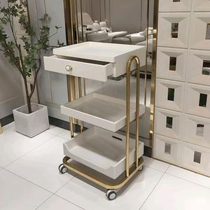 Carrito de Salón de Belleza de Acero Inoxidable de Lujo, Organizador de Almacenamiento de 3 Niveles con Cajón, Marco Dorado, para Clínica de Belleza, Spa, Estudio - Product Image 3