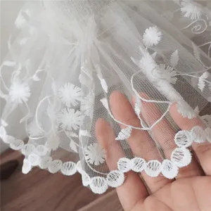 12厘米宽白色薄纱网3d花卉面料刺绣蕾丝装饰丝带婚纱
