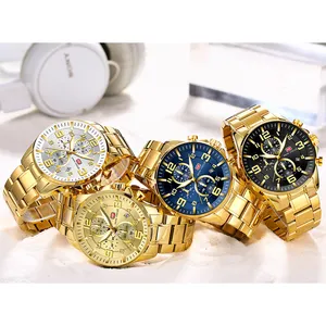 Mini odak MF0278G Chronograph aydınlık moda altın erkek paslanmaz çelik şerit kuvars bilek saatleri üst marka lüks İzle