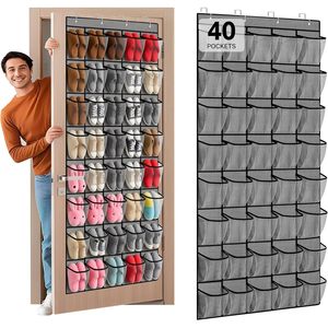 Over The Door <b>Shoe</b> Organizer 40 Pockets Mesh Hanging <b>Storage</b> Behind Door <b>Shoes</b> Rack Grey Non Woven Fabric - Product Image 1