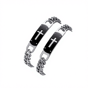 Bracelet pour homme en acier inoxydable avec chaîne ajustable, croix creuse incurvée et pierre naturelle - Product Image 1