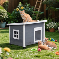 Houten dierenhuis van hoge kwaliteit voor buiten, weerbestendige winterverblijfplaats voor honden en katten, verhoogd ontwerp met raam