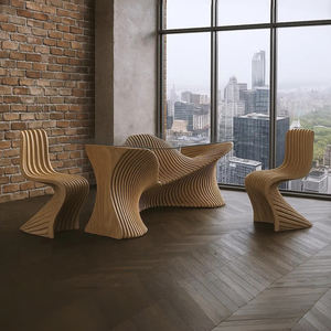 Table à manger rectangulaire contemporaine de luxe en érable paramétrique, artistique et organique, avec plateau en verre ondulé, mobilier de maison massif sur mesure - Product Image 2